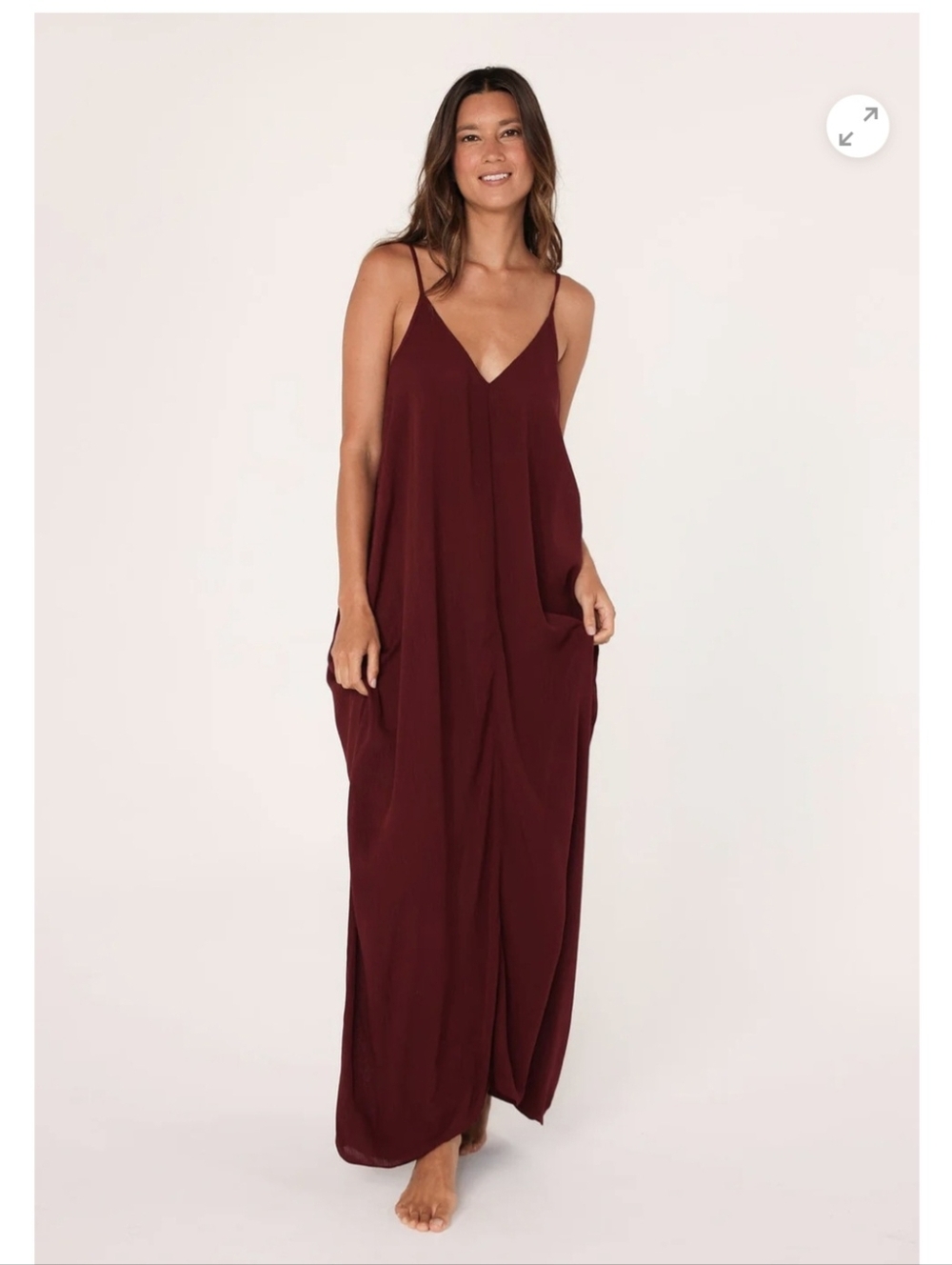 Women’s V-Neck Burgundy Maxi Slip Dress